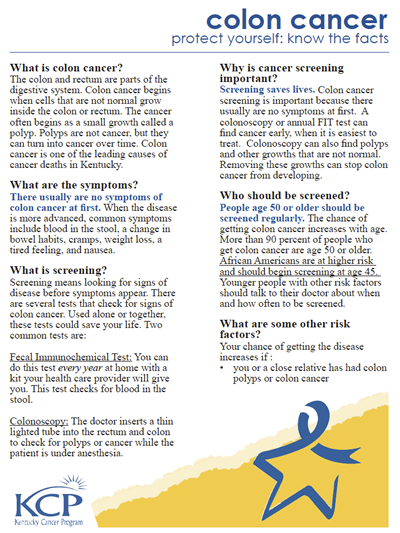 kentucky cancer program colon cancer fact sheet